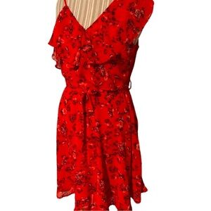 Sugar Lips Red Blue Floral Ruffles Off Shoulder Dress, Coquette, Women’s Size M